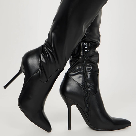 Fashion Nova Sleek Black Heeled Boots - Picture 2 of 6